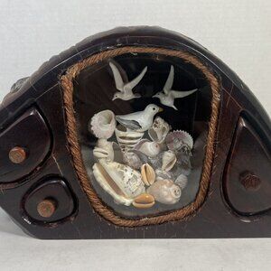 Wood Tree Stump Trinket Box 3 Drawers. Seagulls & Sea Shell Design. 15” Wide